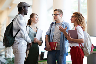 Four safety students talking after class