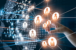 Hand-touching-network-connecting-human-dots-icon