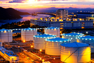Oil refinery at night